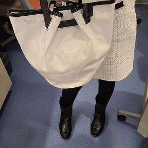 SOLID & STRIPED White and Black Canvas Tote Bag